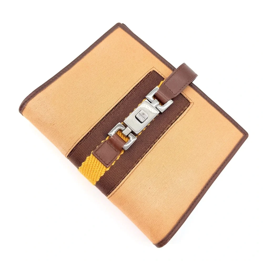 Gucci Tom Ford Era 2002 Pocket Planner Tan Canvas Web Stripe Piston Lock